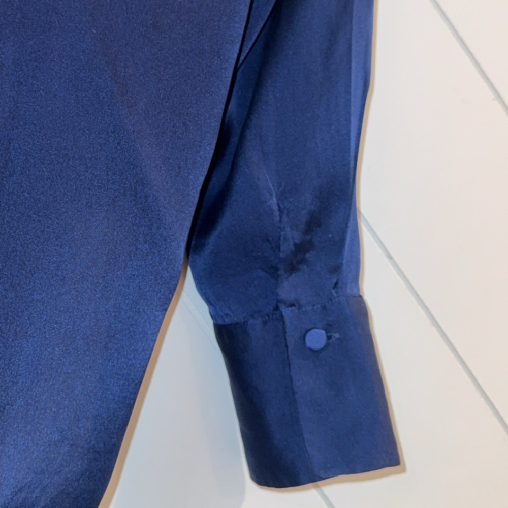 HELLESSY size 6 Stella Asymmetrical 100% Silk Draped Blouse 4” cuffs Navy $890 - Picture 8 of 11